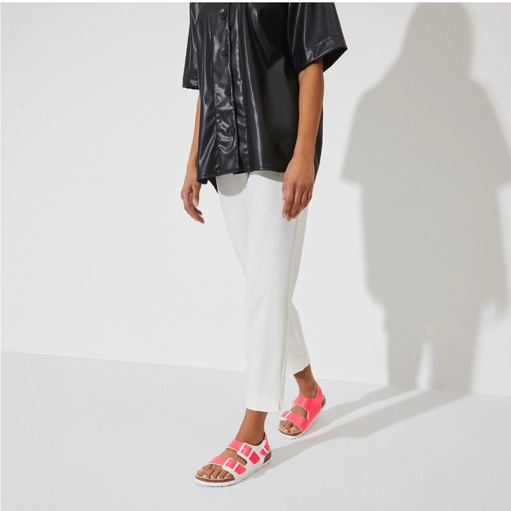 Birkenstock Milano Neon Pink Sandals Shoes Vegan Patent - Picture 2 of 16